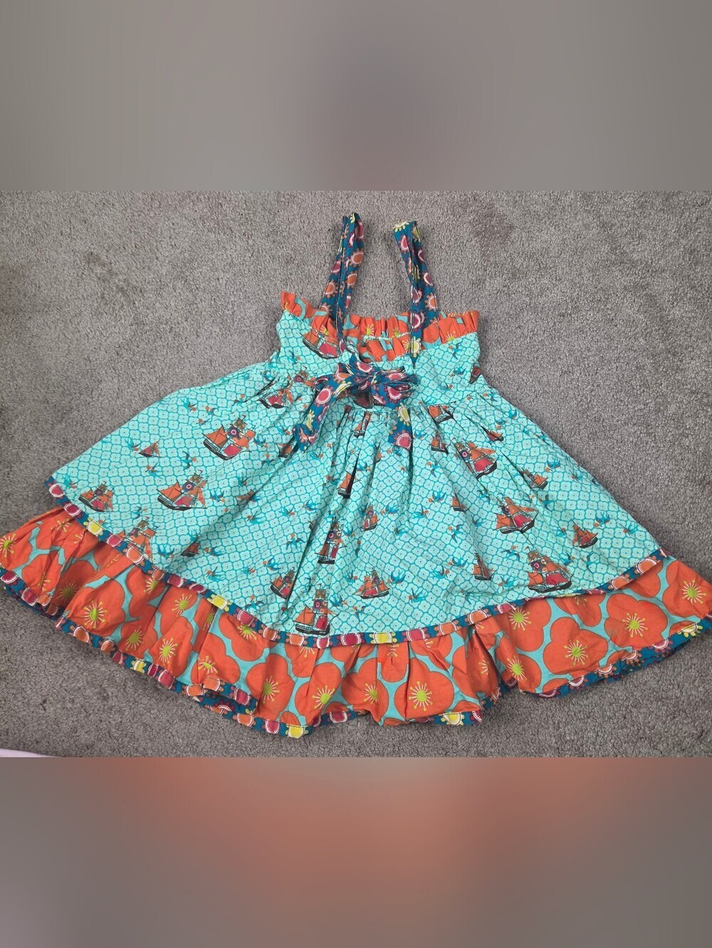 Jelly The Pug Girls Blue and Orange Floral Boat Dress - Picture 5 of 9